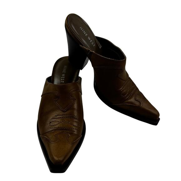 Nine West Vintage Brown Leather Snip Pointed Toe Western Mules Women's Size 7 - Picture 1 of 9
